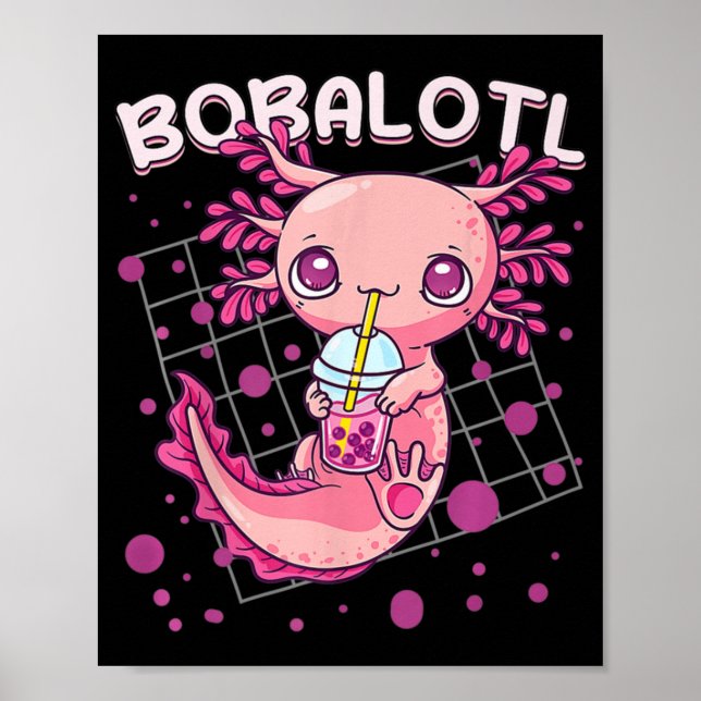 Poster Axolotl Boba Tea Bubble Tea Kawaii Anime Japonais (Devant)