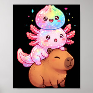 Poster Axolotl capybara mignon arc-en-ciel dumpling drôle