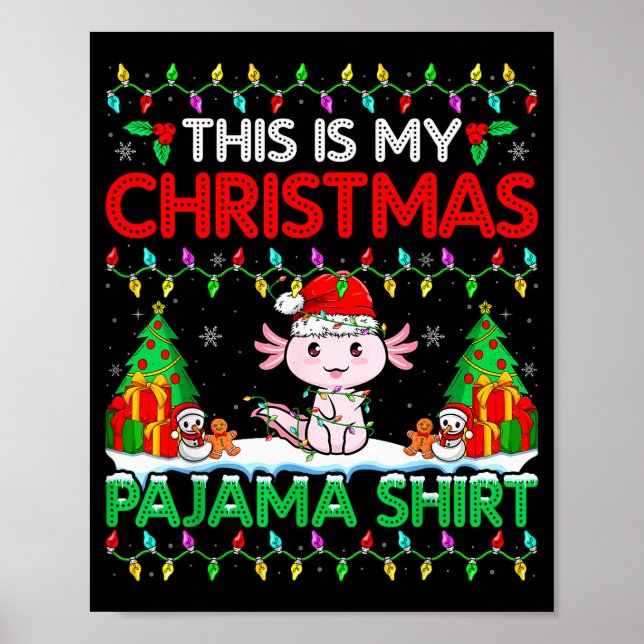 Poster Axolotl Christmas Santa Hat Pajama Shirt Axolotl L (Devant)