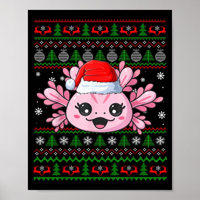 Poster Axolotl Christmas Ugly Sweater Santa Axolotl Head  (Devant)