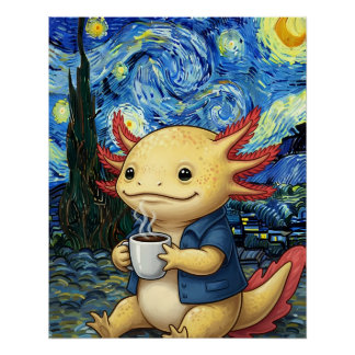 Poster Axolotl Coffee Starry Night Dream