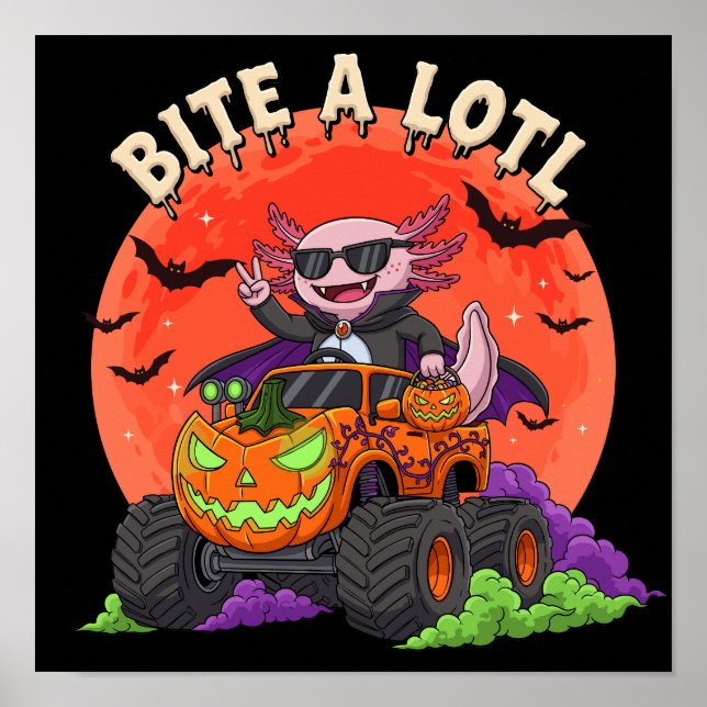 Poster Axolotl Dracula Halloween Citrouille Monster Camio (Devant)