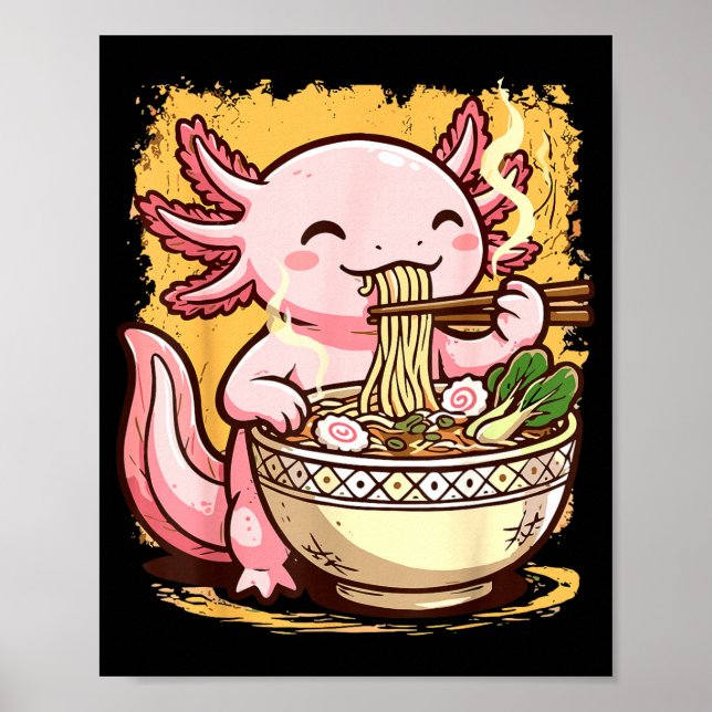 Poster Axolotl Eating Ramen Noodles  (Devant)