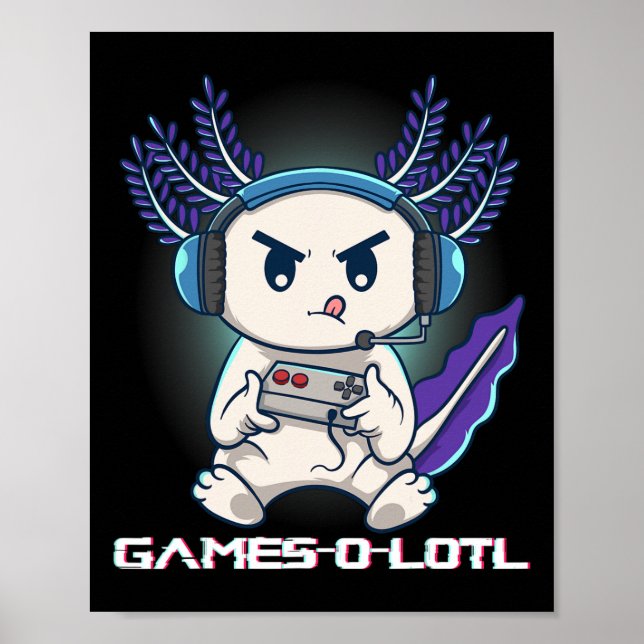 Poster Axolotl Jouant aux Jeux Vidéo sur Console Gamesolo (Devant)