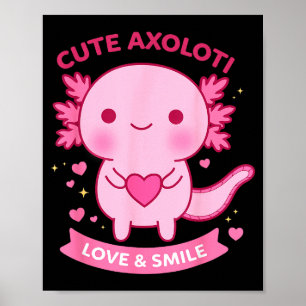 Poster Axolotl mignon Amour & Sourire Kawaii Cœur Animal 