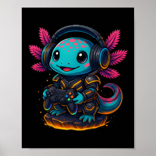 Poster Axolotl Mignon Jouant Aux Jeux Vidéo Drôle Ax De J