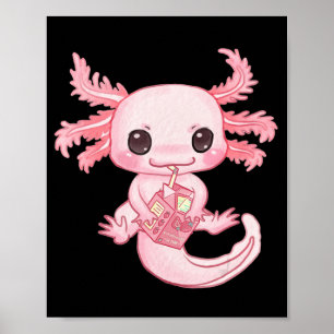 Poster Axolotl Pastel Goth Strawberry Milk Shake Anime Ae
