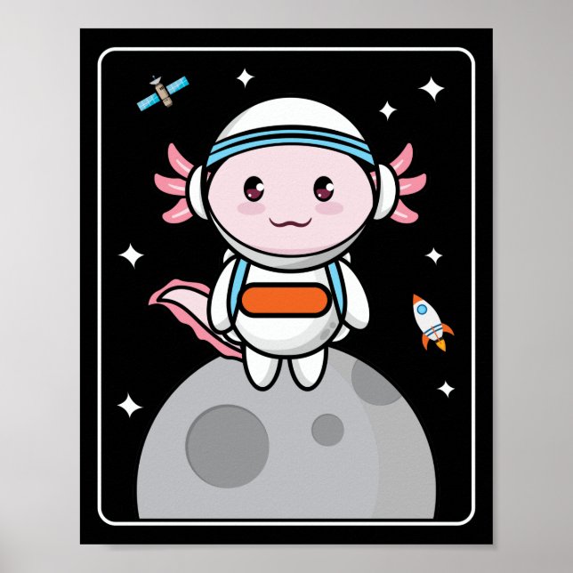 Poster Axolotls Axolotl Espace Lune Kawaii (Devant)