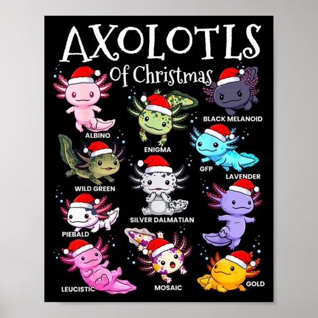 Poster Axolotls Santa Hat Christmas Pajama Cute Animal Ax (Devant)