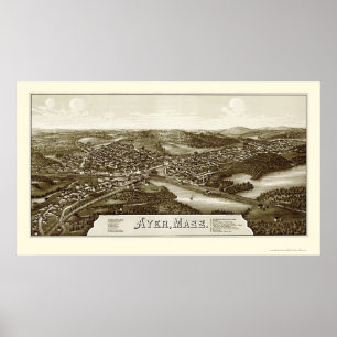 Poster Ayer, MA Carte panoramique - 1886
