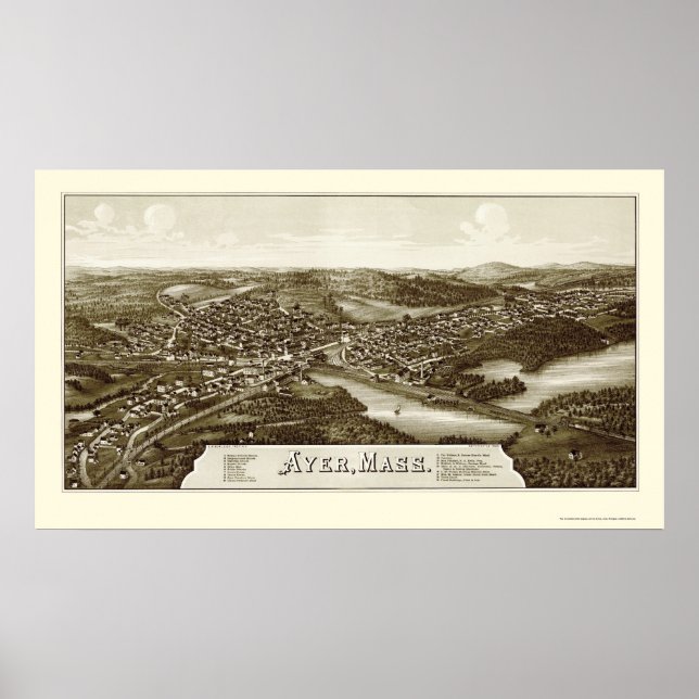 Poster Ayer, MA Carte panoramique - 1886 (Devant)