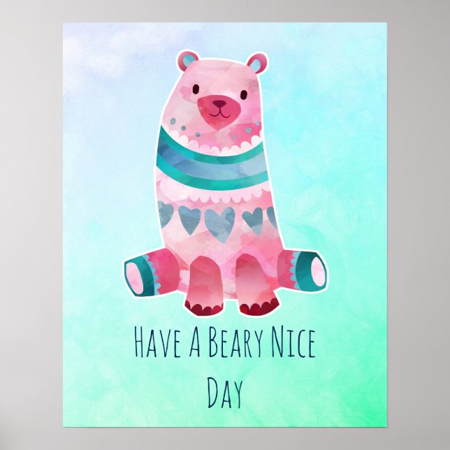 Poster Ayez une bére Belle Jour Aquarelle Ours (Devant)