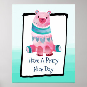 Poster Ayez une bére Belle Jour Aquarelle Ours