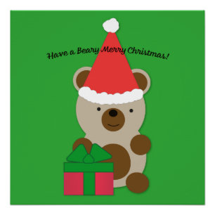 Poster Ayez une bière Joyeux Ours de Noël