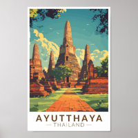 Ayutthaya Thaïlande Illustration Voyage Art Vintag
