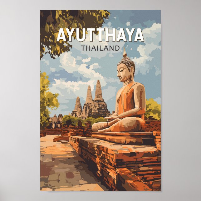 Poster Ayutthaya Thaïlande Travel Art Vintage (Devant)