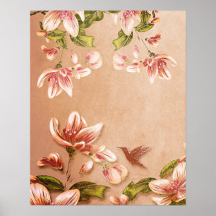 Poster Azalées roses Vintage Floral sur Whiskey