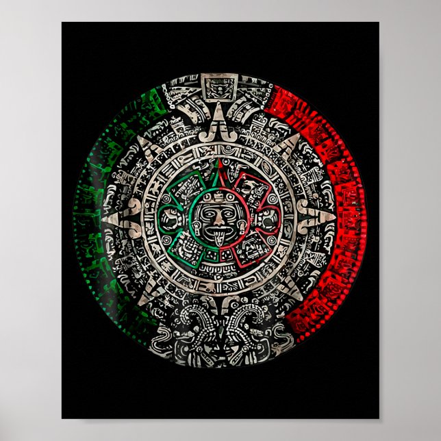 Poster Aztec Calendar Sun Stone Mexican Art Carving Maya  (Devant)