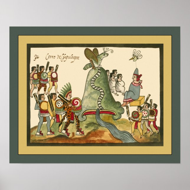 Poster Aztec ~ Chapultepec Hill ~Archéologie ~Tovar Codex (Devant)