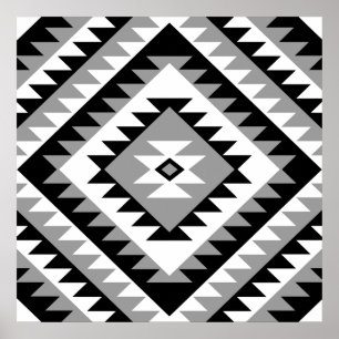 Poster Aztec Diamond Motif Design noir blanc gris