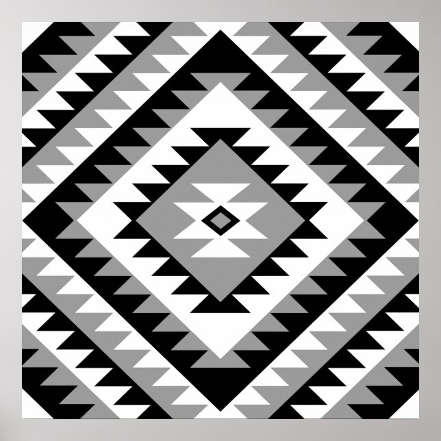 Poster Aztec Diamond Motif Design noir blanc gris (Devant)
