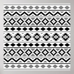 Poster Aztec Essence Motif III noir blanc gris