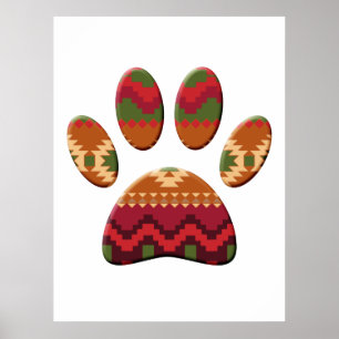 Poster Aztec Motif Dog Paw Art