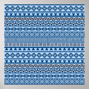 Poster Aztec Style Pattern Blues Black & White