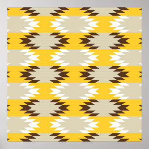 Poster Aztec Tribal Jaune Amérindien Brown Designs