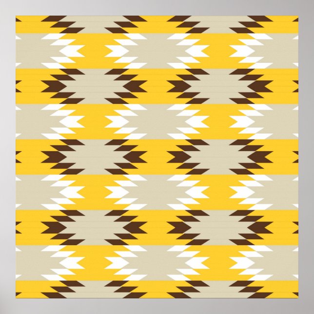 Poster Aztec Tribal Jaune Amérindien Brown Designs (Devant)