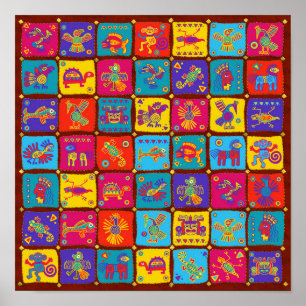 Poster Aztèque coloré Animaux mexicains 1