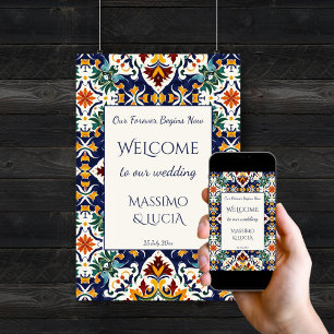 Poster Azulejo bleu Portugais signe de bienvenue