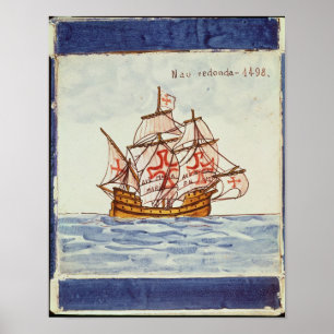 Poster Azulejos tile depicting a ship, from Sagres