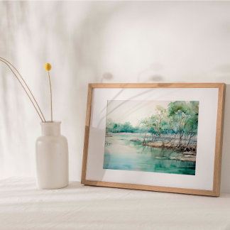 Poster Azure Mangrove Majesty : Aquarelle bleu-vert