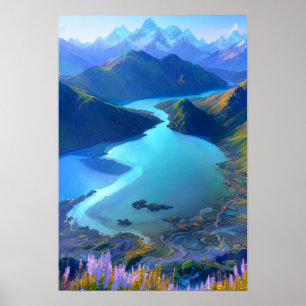 Poster Azure Oasis : Un lac Serene Mountain