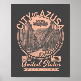 POSTER AZUSA CALIFORNIA VINTAGE - VILLE AZUSA CA