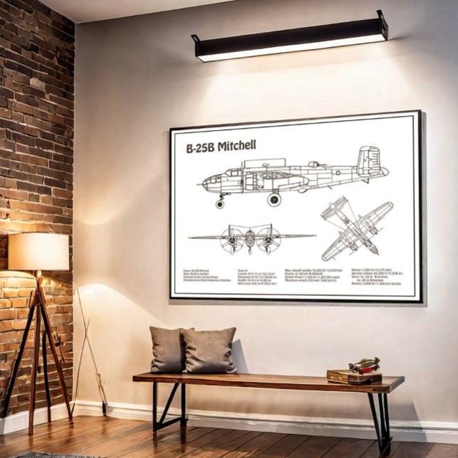 Poster B-25B Mitchell Doolittle - Plan d'avion BD (Créateur téléchargé)