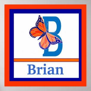 Poster B est pour papillon et nom de garçon Wall Art pour
