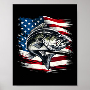 Poster B Fish Usa Drapeau Pêcheur 4 juillet Pêche
