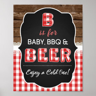 Poster B is for Baby, BBQ & Beer Sign - Red Baby Q