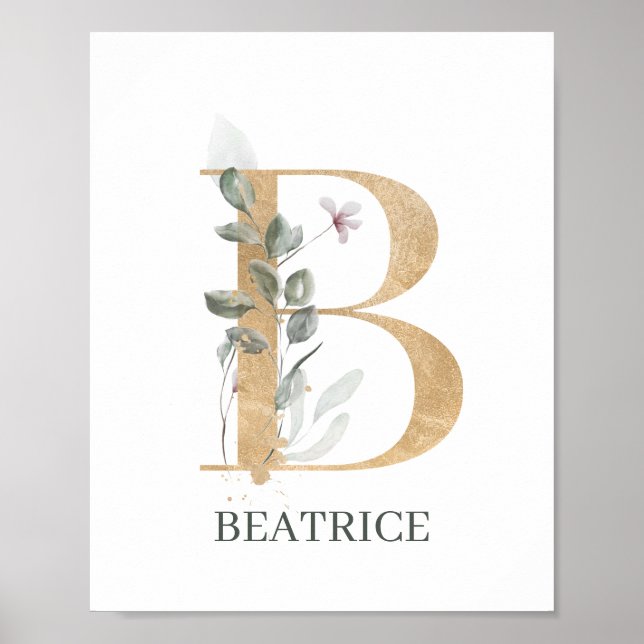 Poster B Monogramme Floral Personnalisé (Devant)