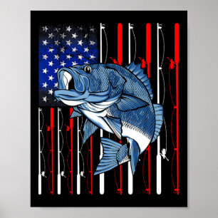 Poster B Pêche Drapeau Américain Pêcheur Patriotique