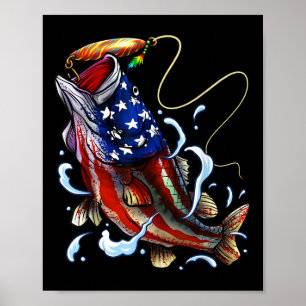 Poster B Pêche Poisson Drapeau Américain Papa Père Quatre