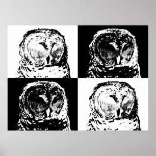 Poster B/W Barred Owl Pop Art