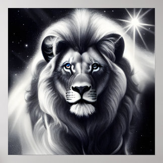 Poster B&W Blue Eyed Lion