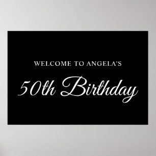 Poster B&W Élégant Script 50e anniversaire Bienvenue