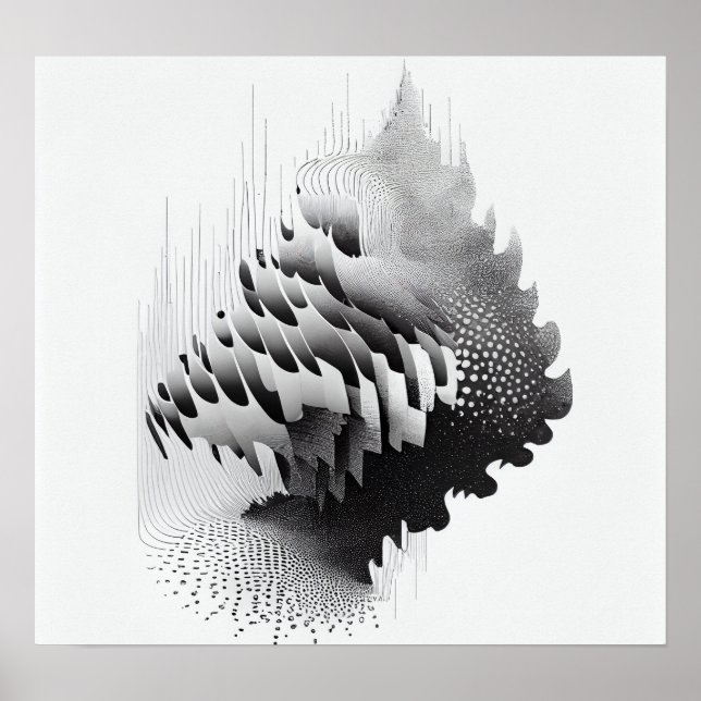 Poster B&W Illusion optique surréaliste Arbre Abstrait (Devant)