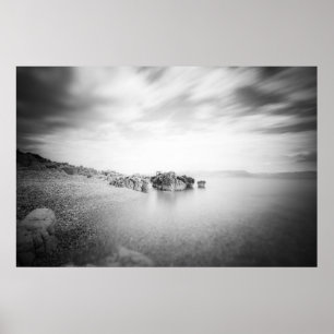 Poster B&W longue exposition d'une plage à Rabac, Croatie
