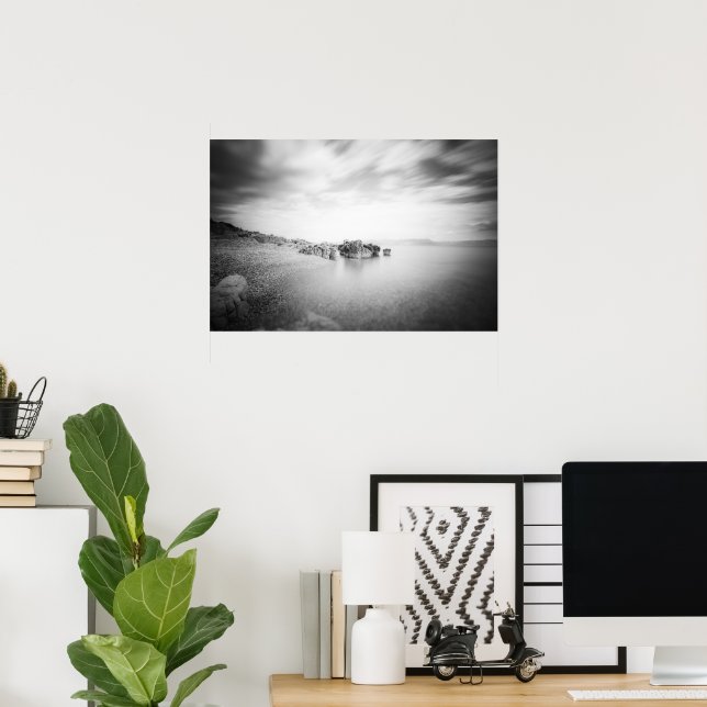 Poster B&W longue exposition d'une plage à Rabac, Croatie (Bureau à domicile)