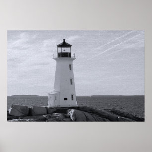 Poster B&W Peggy's Cove Lighthouse